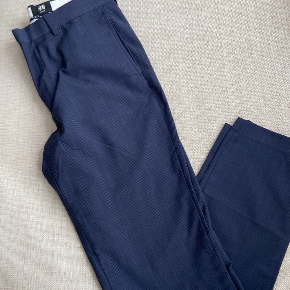 H&M blue plaid dress pants